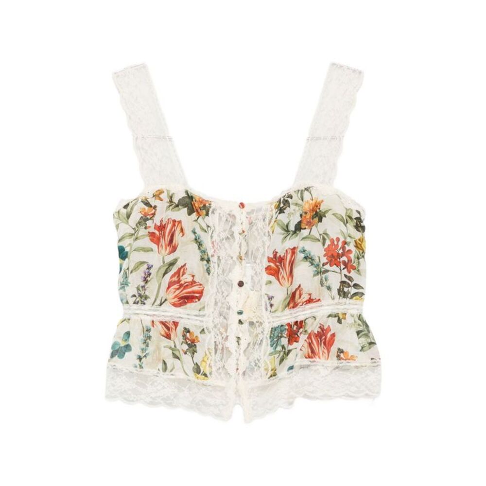 Alice+Olivia Women Cotton And Silk Blend Printed Top